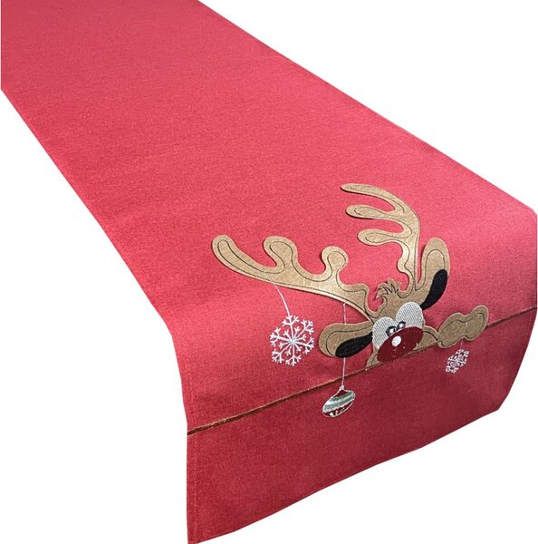 Crveni božićni ukras s printom sobova Širina: 40 cm | Duljina: 85 cm