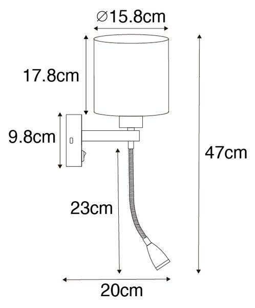 Zidna lampa crna sa flex krakom i sjenilom zlatno 15 cm - Brescia