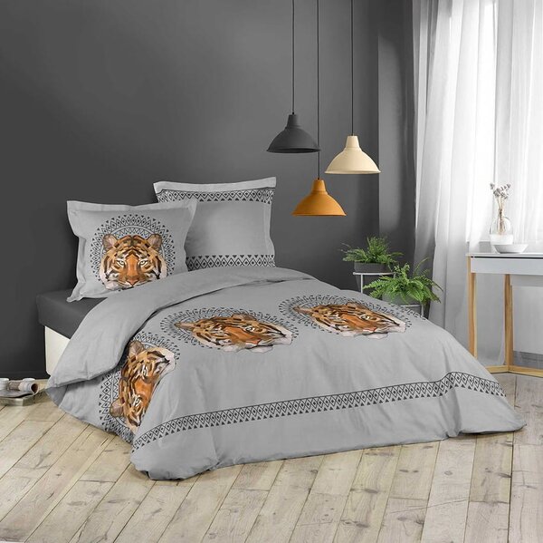 Pamučna posteljina u sivoj boji s tigrom JACANA 200 x 220 cm