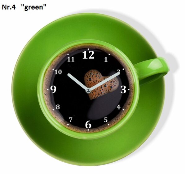 Kuhinjski sat u obliku šalice kave Zeleno
