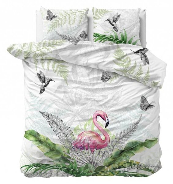 Bijela posteljina s uzorkom flaminga 220 x 240 cm