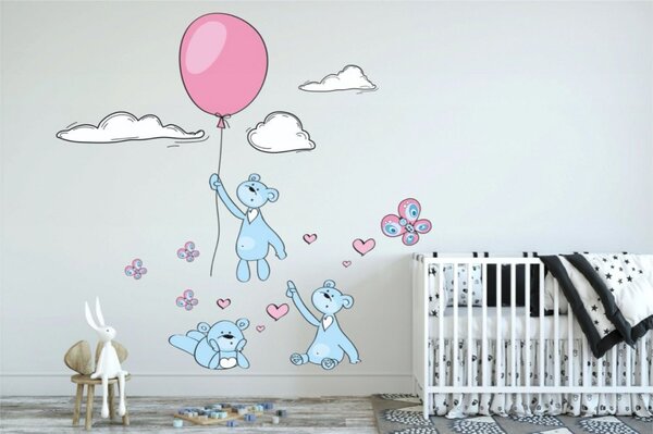 Razigrana plavo-ružičasta zidna naljepnica Mice In Love 80 x 160 cm