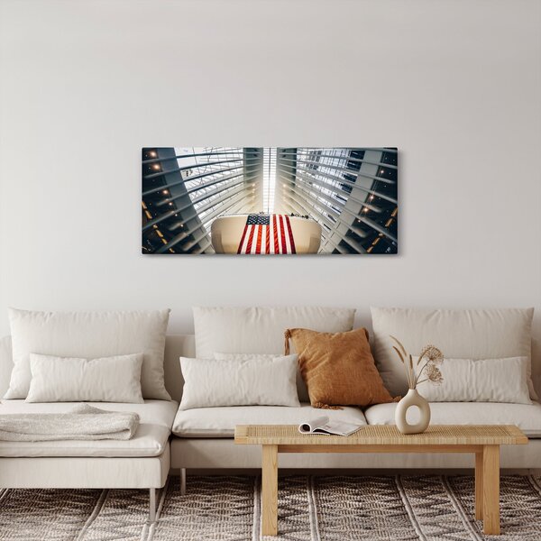 Slika zgrade s američkom zastavom (120x50 cm)