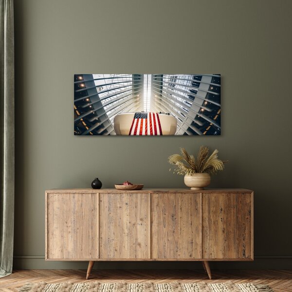 Slika zgrade s američkom zastavom (120x50 cm)