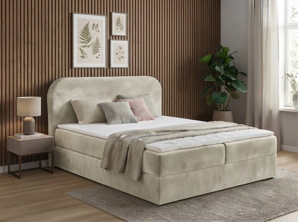 Tapecirani krevet boxspring FORENA 140x200 cm krem. Madrac: Bonell opružni madrac
