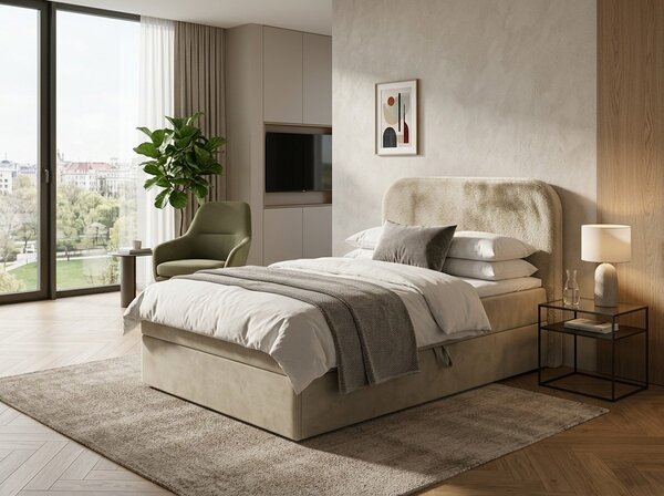 Tapecirani boxspring krevet FORENA 90x200 cm krem boje Madrac: Bonell opružni madrac