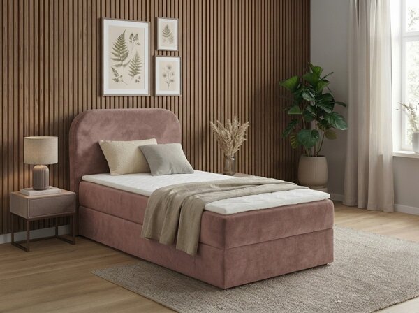 Tapecirani krevet boxspring FORENA 90x200 cm staro ružičasta Madrac: Bonell opružni madrac