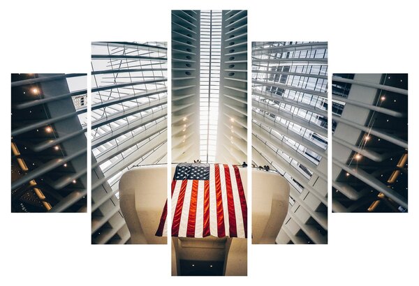 Slika zgrade s američkom zastavom (150x105 cm)
