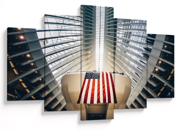 Slika zgrade s američkom zastavom (150x105 cm)