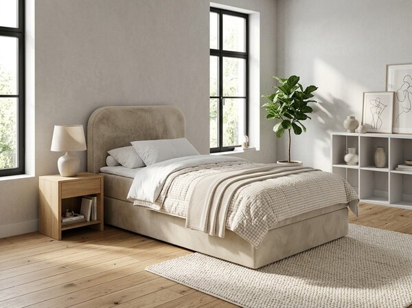 Tapecirani boxspring krevet FORENA 90x200 cm krem boje Madrac: Bonell opružni madrac