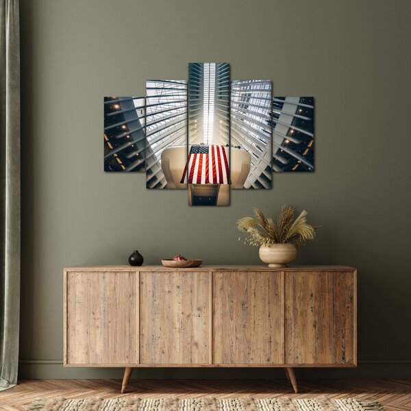 Slika zgrade s američkom zastavom (150x105 cm)