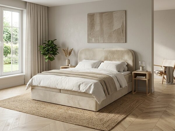 Tapecirani krevet boxspring FORENA 140x200 cm krem. Madrac: Bonell opružni madrac