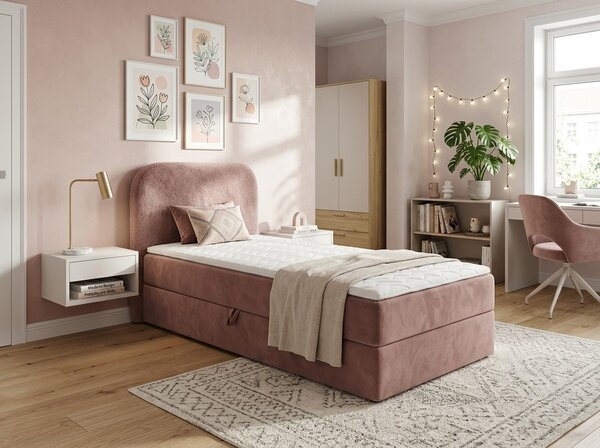 Tapecirani krevet boxspring FORENA 90x200 cm staro ružičasta Madrac: Bonell opružni madrac
