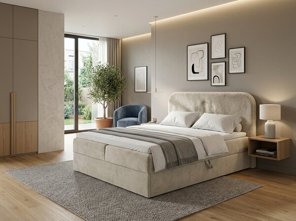 Tapecirani krevet boxspring FORENA 140x200 cm krem. Madrac: Bonell opružni madrac