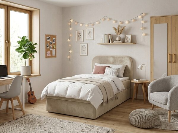Tapecirani boxspring krevet FORENA 90x200 cm krem boje Madrac: Bonell opružni madrac