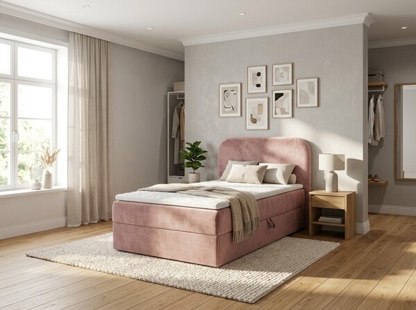 Tapecirani krevet boxspring FORENA 90x200 cm staro ružičasta Madrac: Bonell opružni madrac