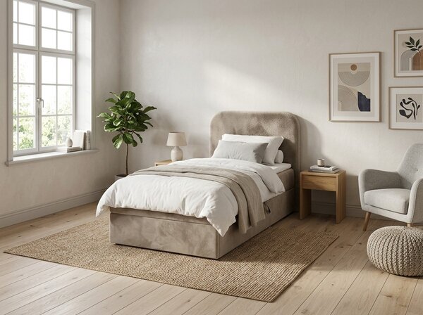 Tapecirani boxspring krevet FORENA 90x200 cm bež boje Madrac: Bonell opružni madrac