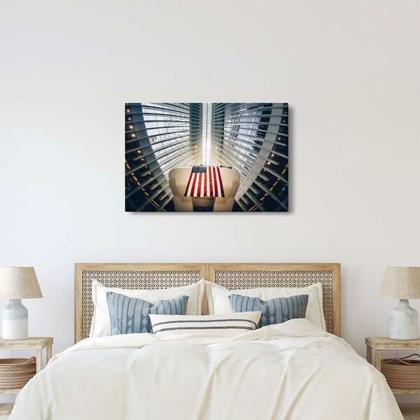 Slika zgrade s američkom zastavom (90x60 cm)
