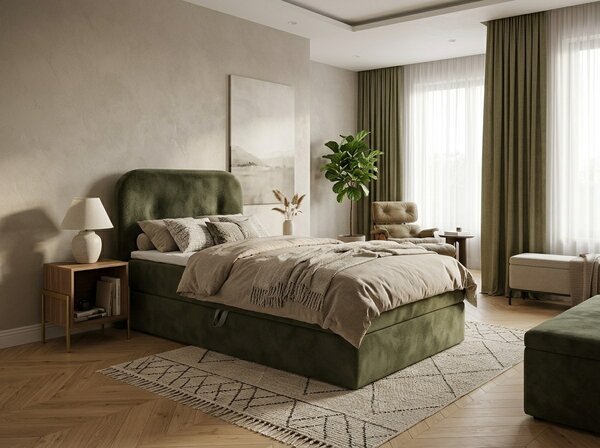 Tapecirani boxspring krevet FORENA 90x200 cm tamno zelena Madrac: Bonell opružni madrac