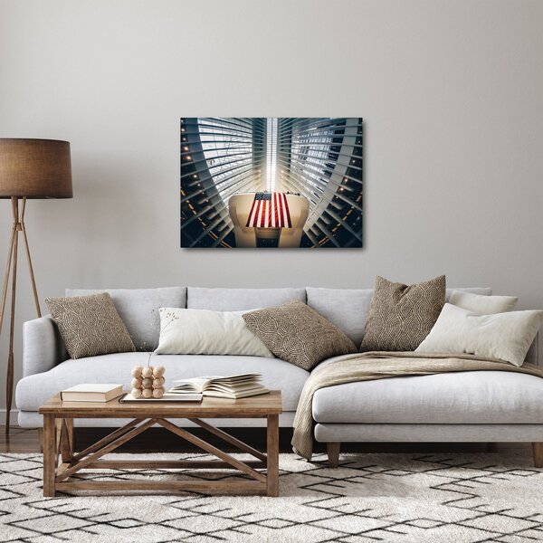 Slika zgrade s američkom zastavom (70x50 cm)