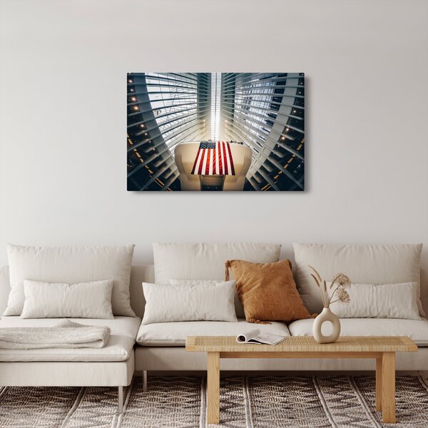 Slika zgrade s američkom zastavom (90x60 cm)