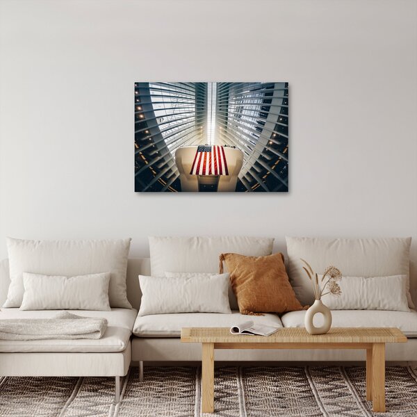 Slika zgrade s američkom zastavom (70x50 cm)