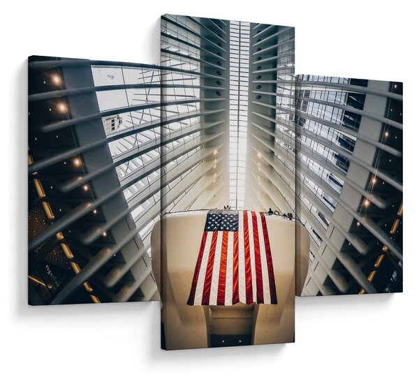 Slika zgrade s američkom zastavom (90x60 cm)