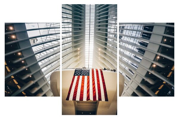 Slika zgrade s američkom zastavom (90x60 cm)