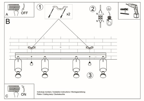 Stropna svjetiljka RING 4L crna