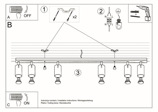 Stropna svjetiljka RING 6L crna