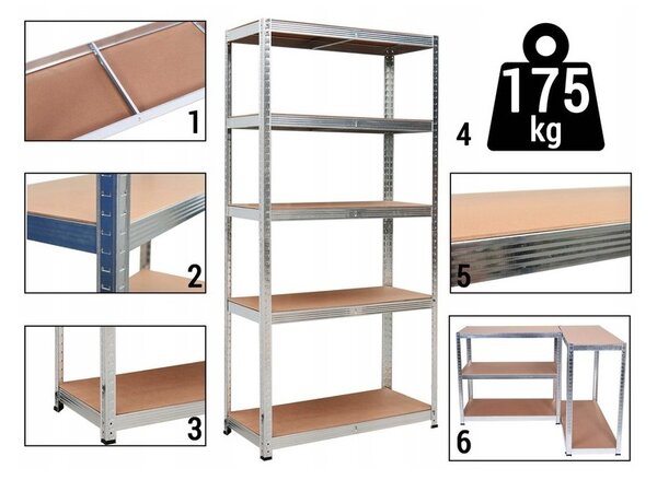 Stabilni metalni stalak za odlaganje sa 5 polica 180 x 90 x 30 cm