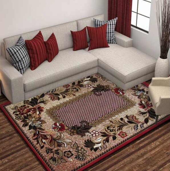 Crveno-smeđi tepih s cvjetnim motivom Širina: 250 cm | Duljina: 350 cm