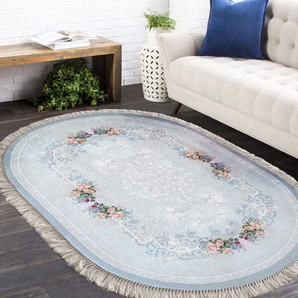 Ovalni protuklizni tepih u plavoj boji Širina: 60 cm | Duljina: 100 cm