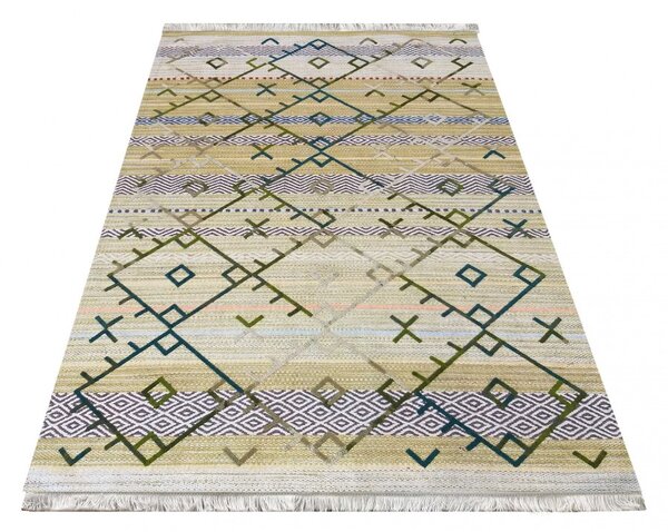 Originalni zeleni tepih u etno stilu s raznobojnim uzorkom Širina: 160 cm | Duljina: 230 cm