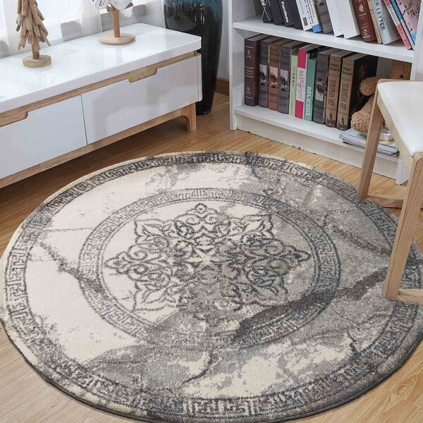 Okrugli sivi tepih s uzorkom mandale Širina: 200 cm | Duljina: 200 cm