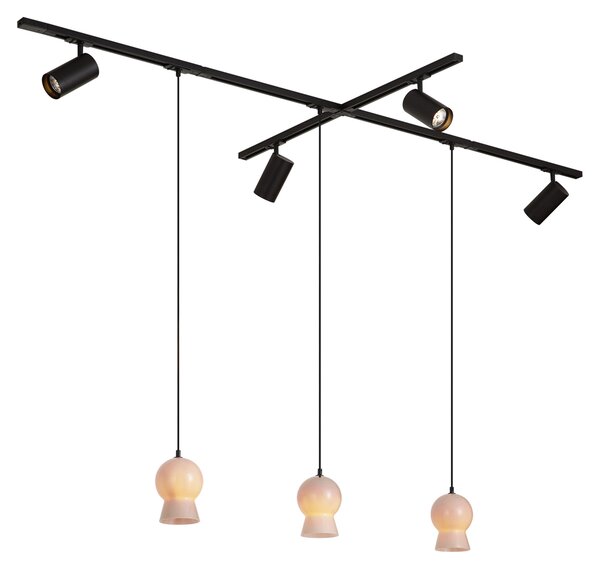 Moderni sustav tračnica crni s 4 reflektora i 3 bijele viseće svjetiljke 1-fazni - Iconic Bell Jeana Luxe