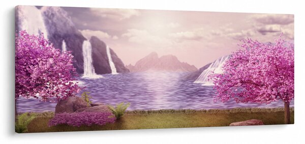 Slika ružičastih stabala s jezerom (120x50 cm)
