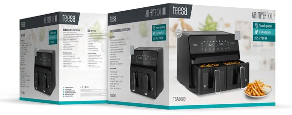 Xxl 2700w lcd touch dvojni cvrtnik na zrak brez maščobe 8l friteza črna