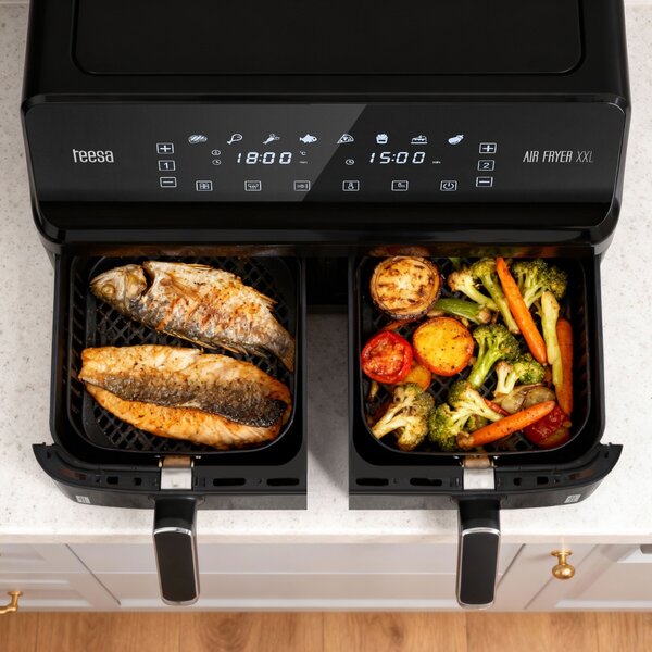 Xxl 2700w lcd touch dvojni cvrtnik na zrak brez maščobe 8l friteza črna