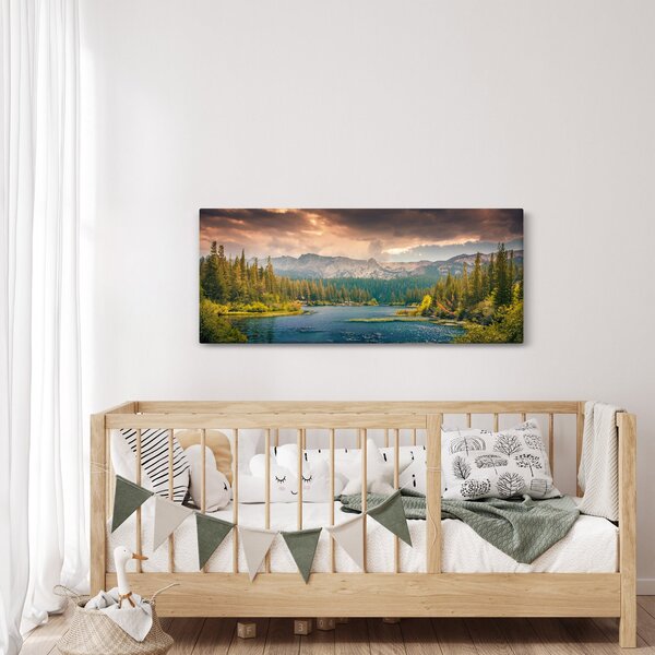 Slika planinske rijeke i planina (120x50 cm)
