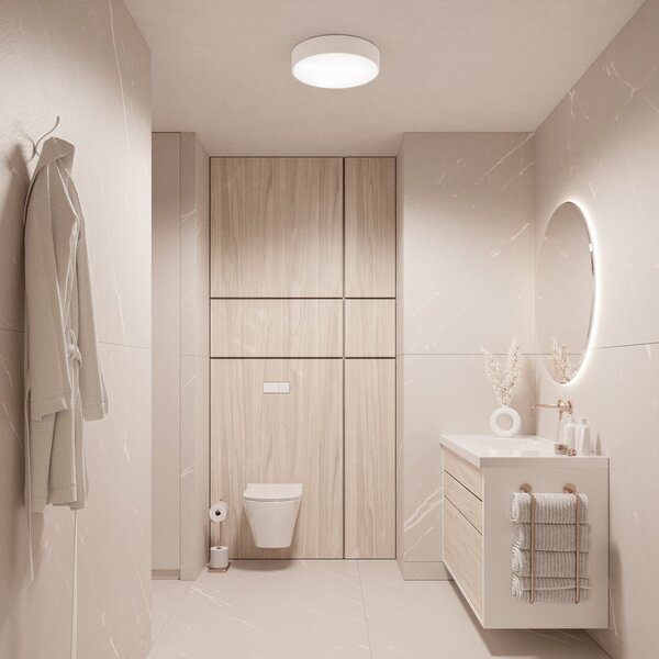 TEMAR LIGHTING Stropna svjetiljka Cleo 400, IP54, Ø 40 cm bijela, prigušiva, Bijela, Dnevni boravak/blagovaonica, Metal