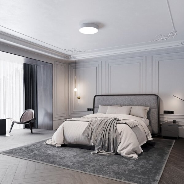 TEMAR LIGHTING Stropna svjetiljka Cleo 500, siva, senzor, IP54, Ø 50 cm, metalna, Sivo, Područje hodnika, Metal