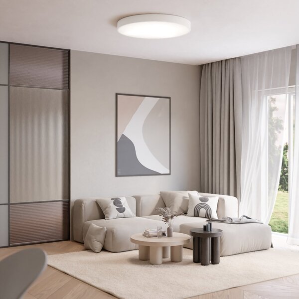 TEMAR LIGHTING Plafonjera Cleo, Ø 78 cm, IP20, bijela, metal, E27, prigušiva, Bijela, Dnevni boravak/blagovaonica, Metal