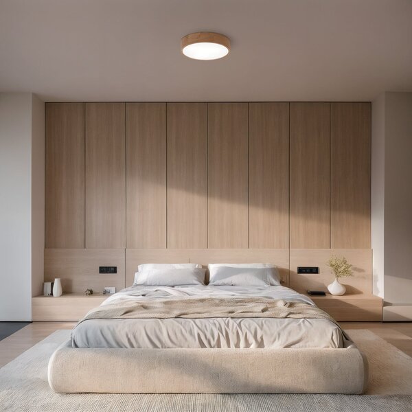 TEMAR LIGHTING Stropna svjetiljka Cleo DR375, IP20, senzor, Ø 38 cm, hrastovina, Drvo, Dnevni boravak/blagovaonica, Drvo