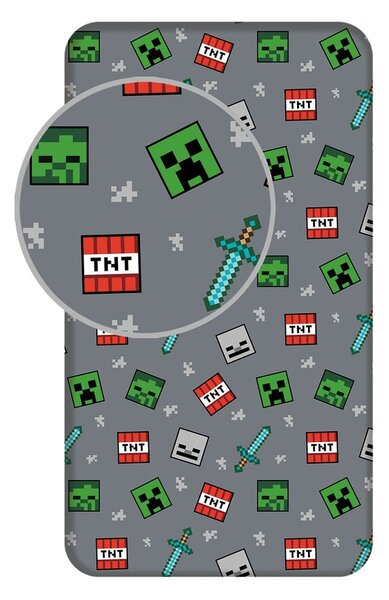 Siva pamučna dječja plahta s gumom za krevet za jednu osobu 90x200 cm Minecraft "We got this" – Jerry Fabrics