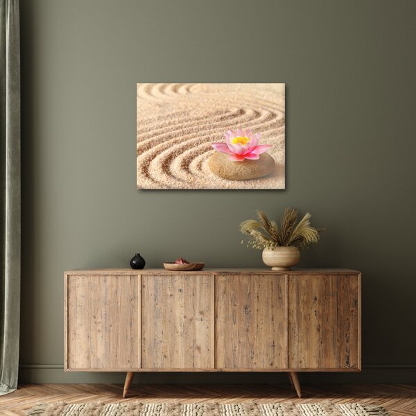 Slika kamena s cvijetom na pijesku (70x50 cm)