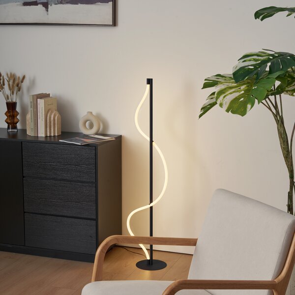 Moderna podna svjetiljka crna uklj. LED s 3-stupanjskim prigušivanjem - Twirl