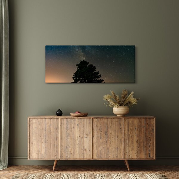 Slika noćnog neba s drvećem (120x50 cm)