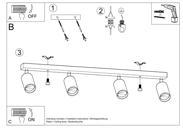 Stropna svjetiljka BERG 4 prirodno drvo