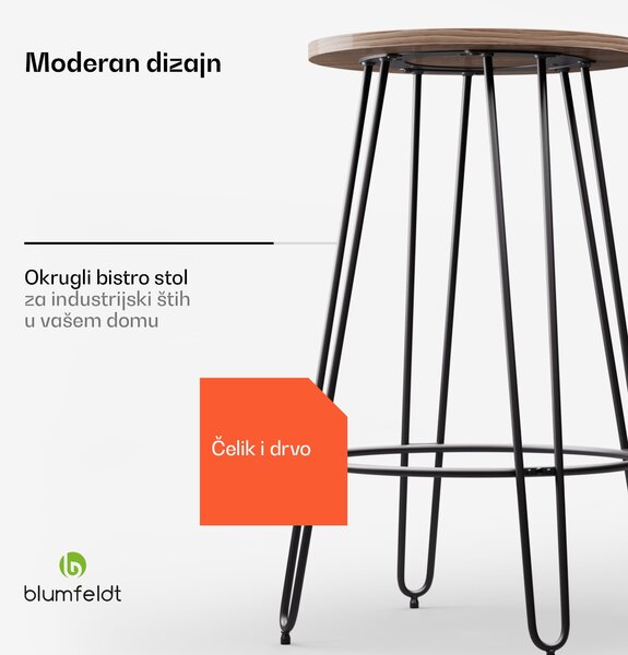 Blumfeldt Bistro stol Hamilton Ø60cm Drveni čelični okvir